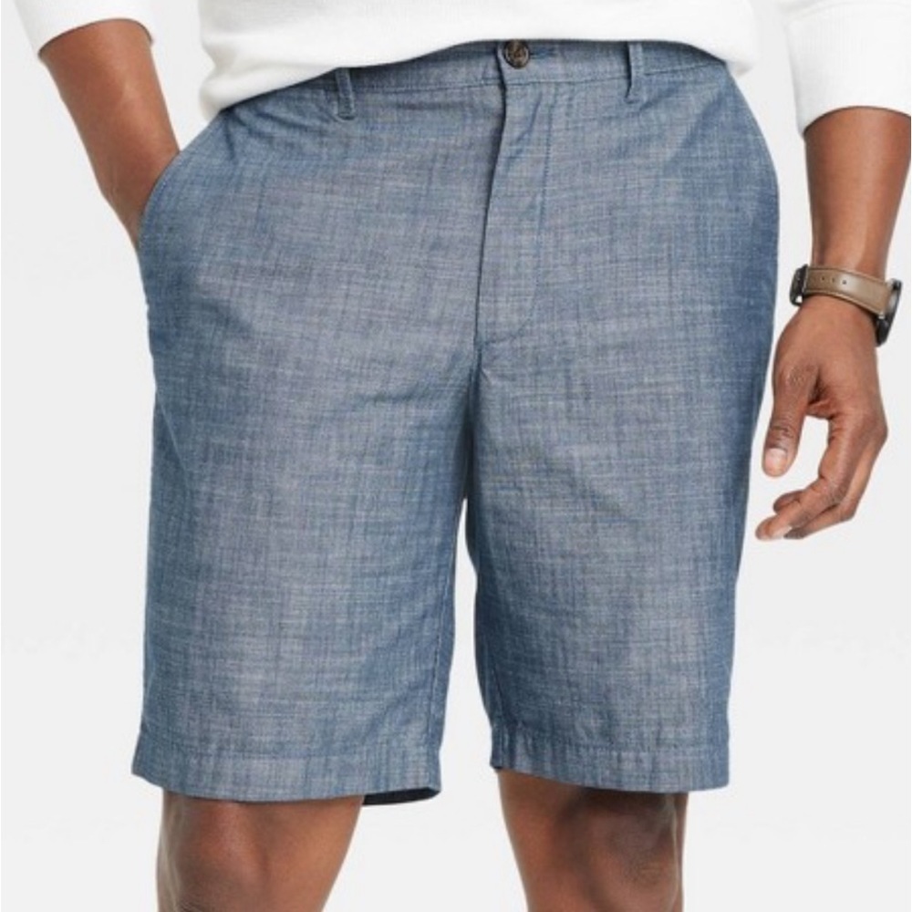 Goodfellow & Co. Chambray Blue Flat-Front Cotton 9” Shorts Men’s Size 28